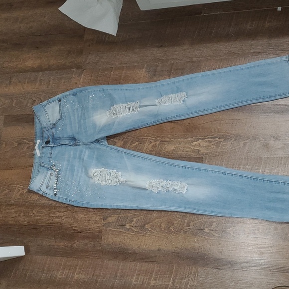 GORGOUS LUXE BEDAZZELDED&TRASHED/RIPPED UP TORN UP DESTROYED JEANS SZ 27 - Picture 4 of 12